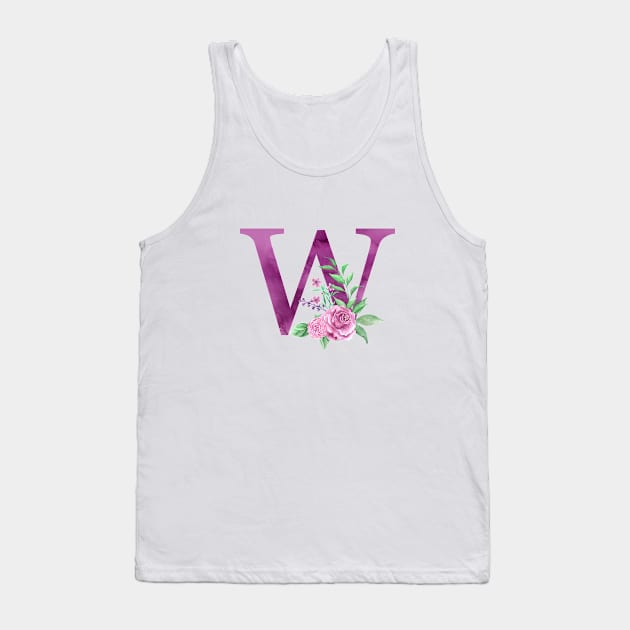 Floral Monogram W Beautiful Rose Bouquet Tank Top by floralmonogram